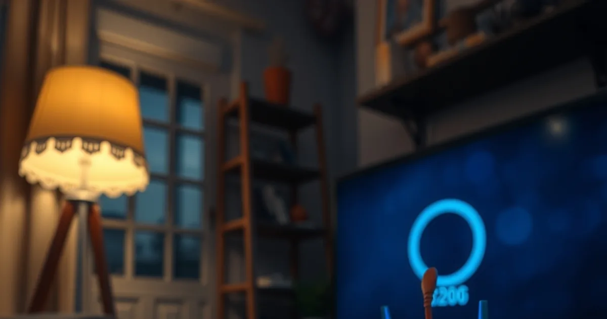 Routeur et boîtier IPTV connectés en Ethernet dans un salon sombre, écran de télévision en chargement