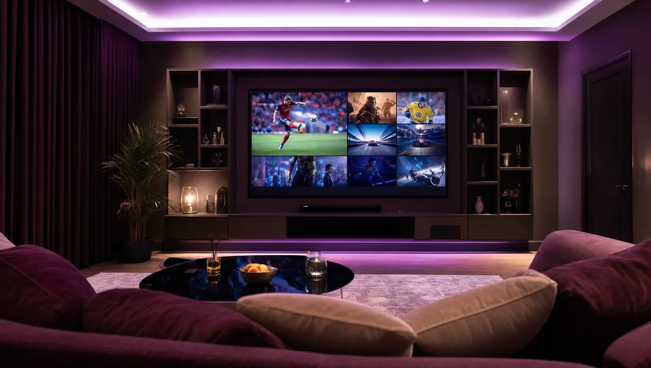Mur d’écrans diffusant la TV européenne, le sport et des films réunis dans un seul abonnement Euro IPTV